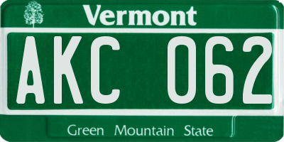VT license plate AKC062
