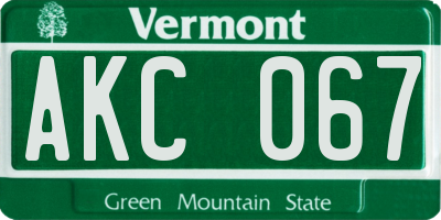 VT license plate AKC067