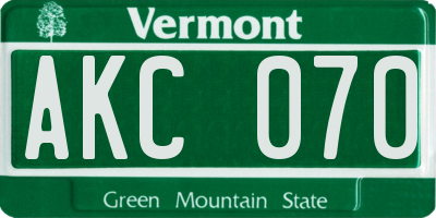 VT license plate AKC070