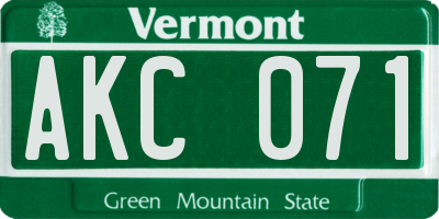 VT license plate AKC071