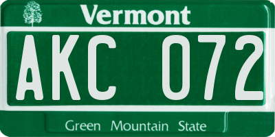 VT license plate AKC072