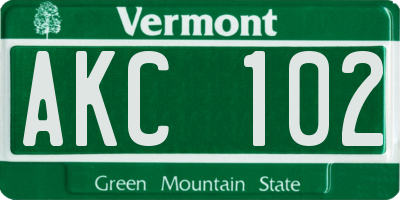 VT license plate AKC102
