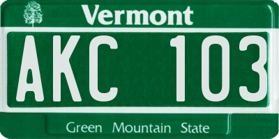 VT license plate AKC103
