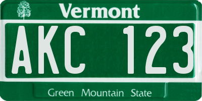 VT license plate AKC123