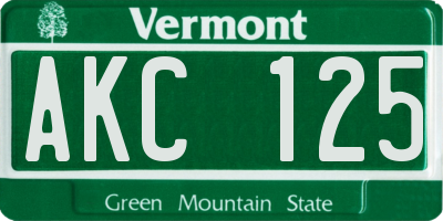 VT license plate AKC125