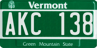 VT license plate AKC138