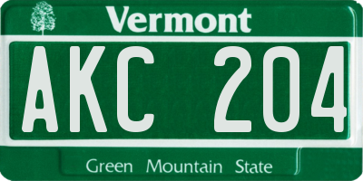 VT license plate AKC204