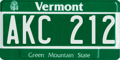 VT license plate AKC212