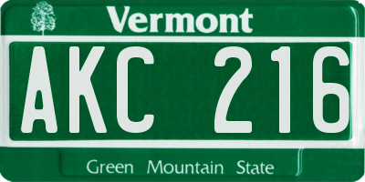 VT license plate AKC216