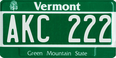 VT license plate AKC222