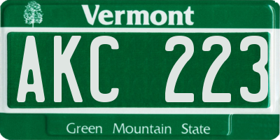 VT license plate AKC223