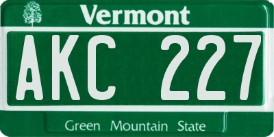 VT license plate AKC227