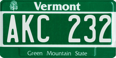 VT license plate AKC232