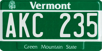 VT license plate AKC235