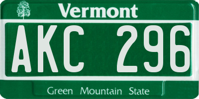 VT license plate AKC296