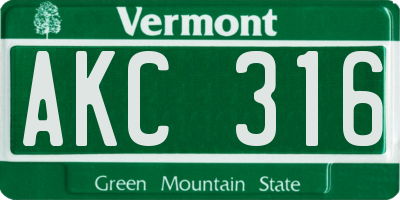 VT license plate AKC316