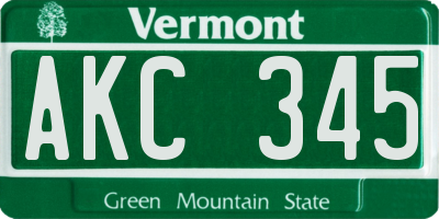 VT license plate AKC345