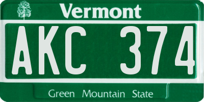 VT license plate AKC374