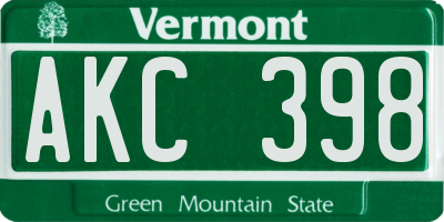 VT license plate AKC398