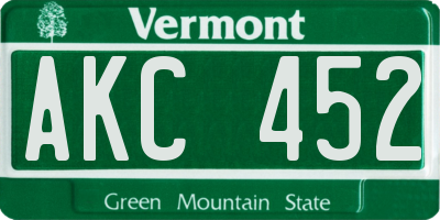 VT license plate AKC452