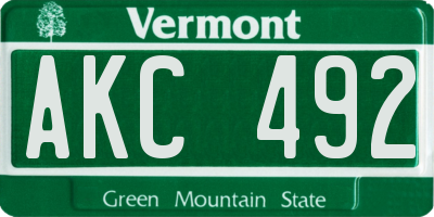 VT license plate AKC492