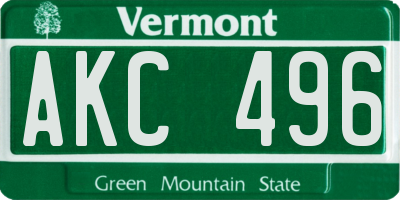 VT license plate AKC496