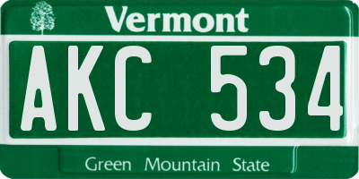VT license plate AKC534
