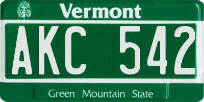 VT license plate AKC542