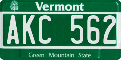 VT license plate AKC562