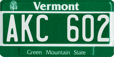 VT license plate AKC602