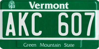 VT license plate AKC607