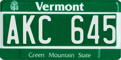 VT license plate AKC645