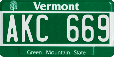 VT license plate AKC669