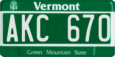 VT license plate AKC670