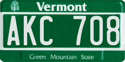 VT license plate AKC708
