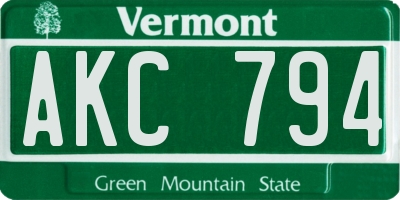 VT license plate AKC794