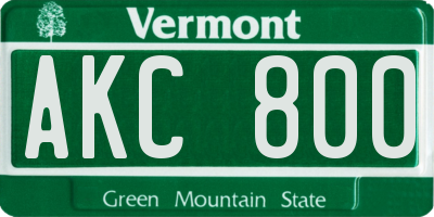 VT license plate AKC800