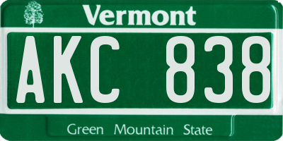 VT license plate AKC838