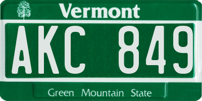 VT license plate AKC849