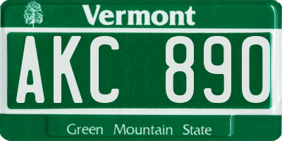 VT license plate AKC890