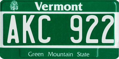 VT license plate AKC922