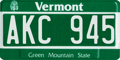 VT license plate AKC945