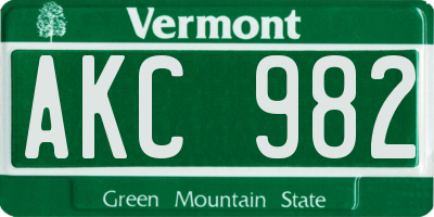 VT license plate AKC982