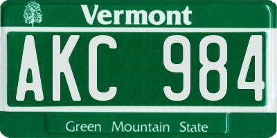 VT license plate AKC984