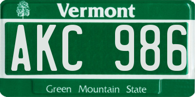 VT license plate AKC986