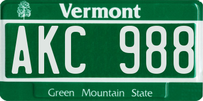 VT license plate AKC988