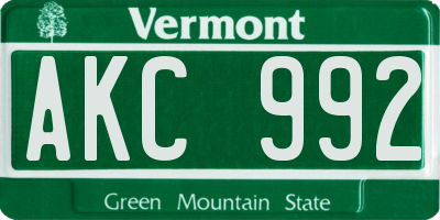 VT license plate AKC992