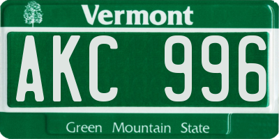 VT license plate AKC996