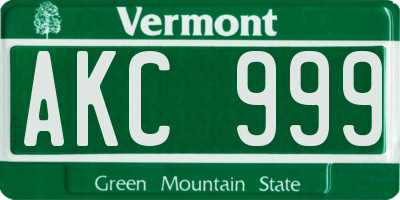 VT license plate AKC999
