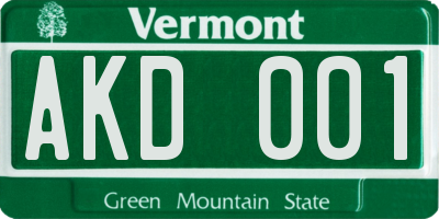 VT license plate AKD001